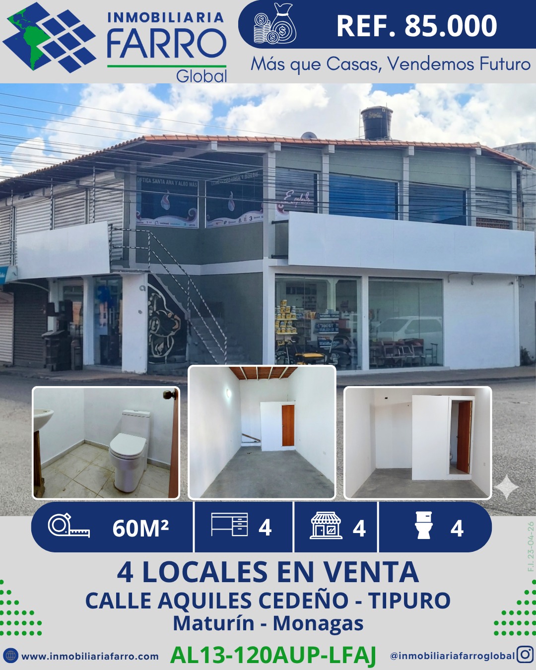 INMOBILIARIA FARRO VENDE 4 LOCALES TIPURO